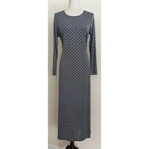 Vintage Y2K Silver Metallic Maxi Dress Wavy Slinky Spacecore Galaxycore Size L